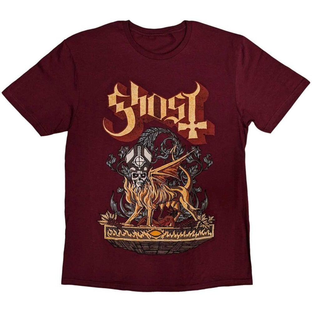 Ghost Unisex Adult Firemilk T-Shirt / Maroon Red